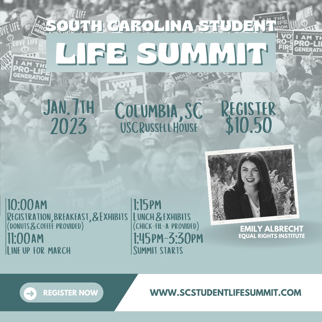 LIFEforSC's tweet photo. 👏🏼👏🏼Join the 1st SC Student Life Summit this weekend on Saturday, Jan. 7th at 1:00 pm following the March & Rally on the State House Grounds👣👣! #ThisIsWhyWeMarch https://t.co/OVKkpbfN62