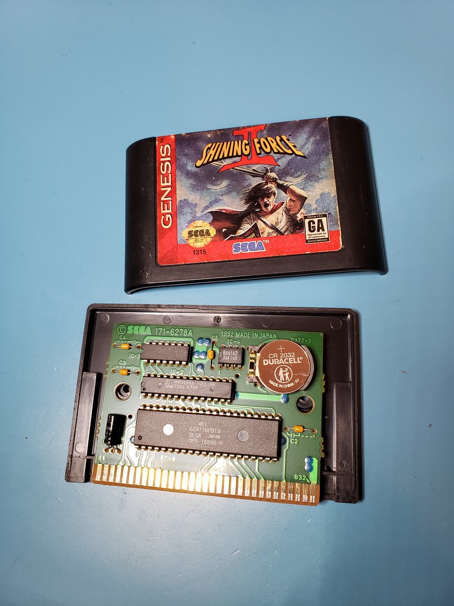 g_the_engineer's tweet photo. I was so excited to pick up this non- working shining force 2 cart and get a chance to revive it. Narrowed it down to a broken trace. Quick repair and a new battery holder and I got myself the best strategy rpg for cheap! https://t.co/6OsgxKim0z