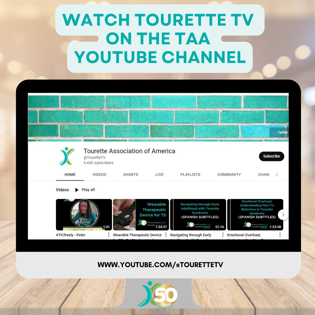 TouretteAssn's tweet photo. The TAA YouTube channel is a reliable resource for the TS and Tic Disorders community which is home to hundreds of videos with a variety of content. 

Check out the TouretteTV YouTube channel to learn more TODAY! 

#UncontrollableUnstoppable #TouretteAwareness #TouretteSyndrome https://t.co/rSWbJndzgV