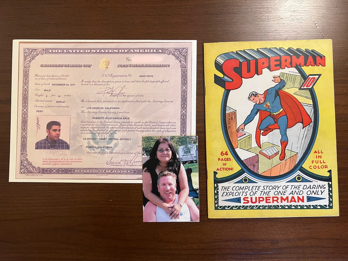 RobertGarcia's tweet image. Will be proudly sworn-in to Congress on the U.S. Constitution. Underneath the Constitution will be 3 items that mean a lot to me personally. A photo of my parents who I lost to covid, my citizenship certificate &amp;amp; an original Superman #1 from the @librarycongress. 🇺🇸😊
