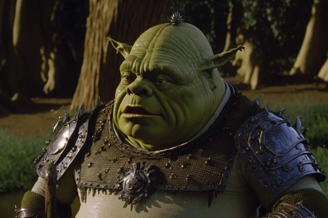 levmauc's tweet photo. Así habría sido SHREK sí fuera una película de acción real y se hubiera rodado en los 80 generado por una IA: https://t.co/IqyBZC95uJ