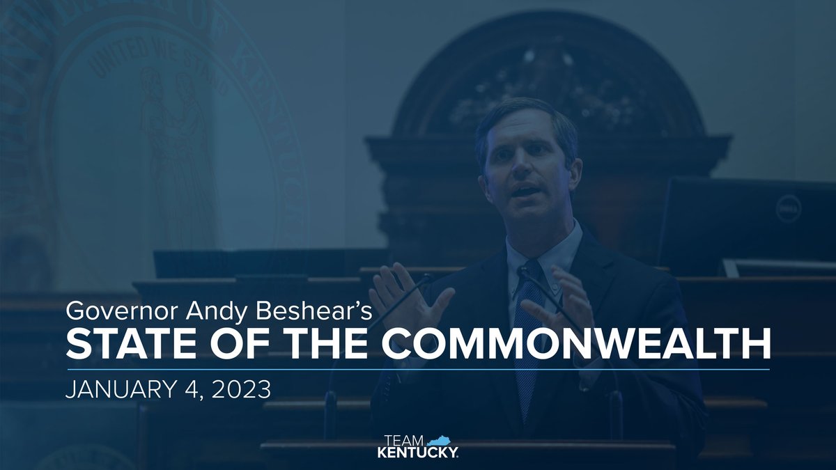 GovAndyBeshear's tweet photo. Watch the State of the Commonwealth live tomorrow at 7 p.m. EST via @KET or https://t.co/n7homY7tSv or https://t.co/ofGhdJMJFP for closed captions. I'll discuss how we can maintain our spot as an economic leader, while also taking steps to lift up every Kentuckian. https://t.co/tkSsUhNru3