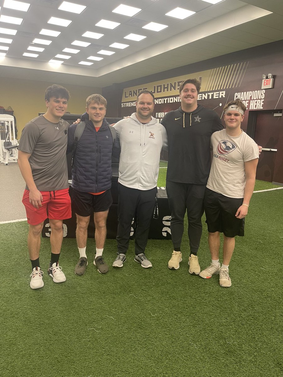 Great to have a few <a href="/Crusaders_FB/">Edgewood Crusader Football</a> alum back in the building today! Love hearing their stories and talking about their growth as athletes at the next level! Awesome to have B1G, SEC, and GLIAC, all represented here! Privileged to have been a small part of their journey!