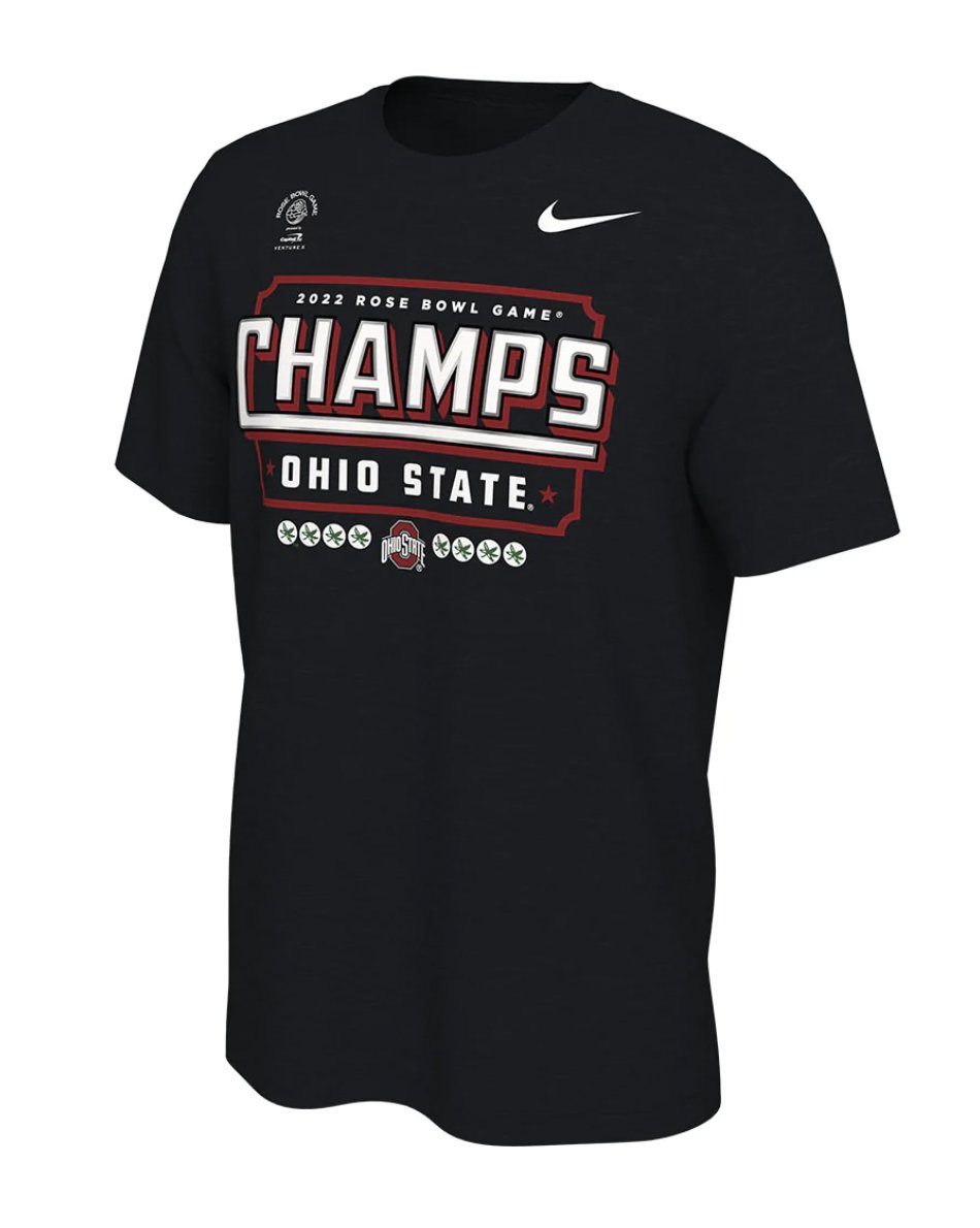RealCGriff's tweet photo. The shirts that Ohio State got for winning the Rose Bowl last year vs. the shirts that we got this year...What the hell happened? https://t.co/IX6APfickE