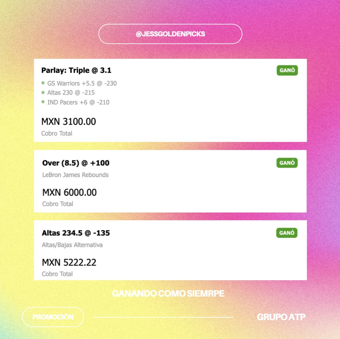 AceConJess's tweet photo. Resultados de AYER
Nos fuimos 2-1 en NBA
ganamos el PARLAY

Ya vamos 7 unidades ARRIBA 🥳 
Aun hay cupos en los 3 GRUPOS
Mándenme msj si les interesa😏

Rifa de $1,000 y 1 lugar en NBA: RTs https://t.co/LaOPvnslxN