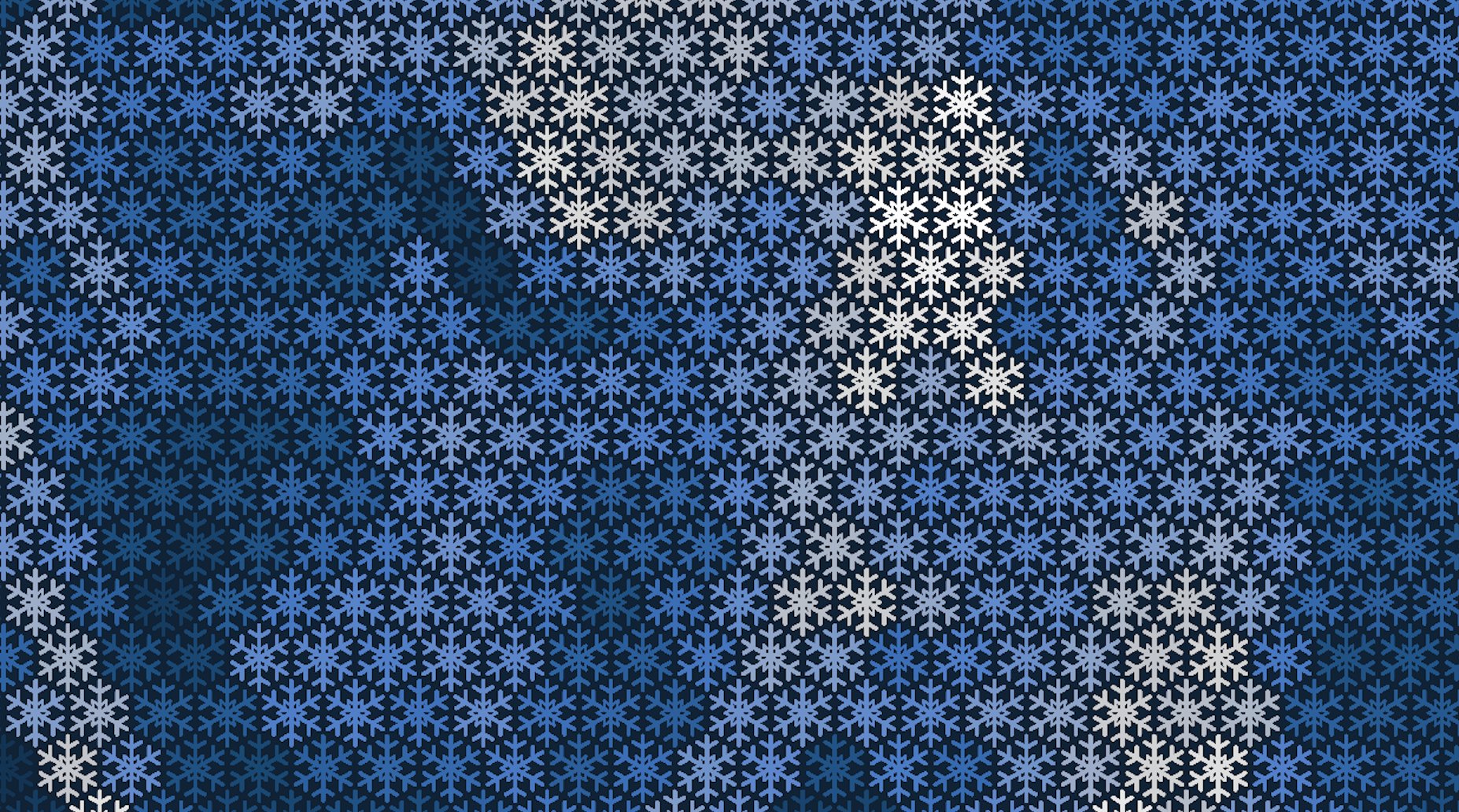 A zoomed in view of the snowflake hex pattern in the west. Each snowflake is identical and fits within a hexagon, mosaicked together to create the map.