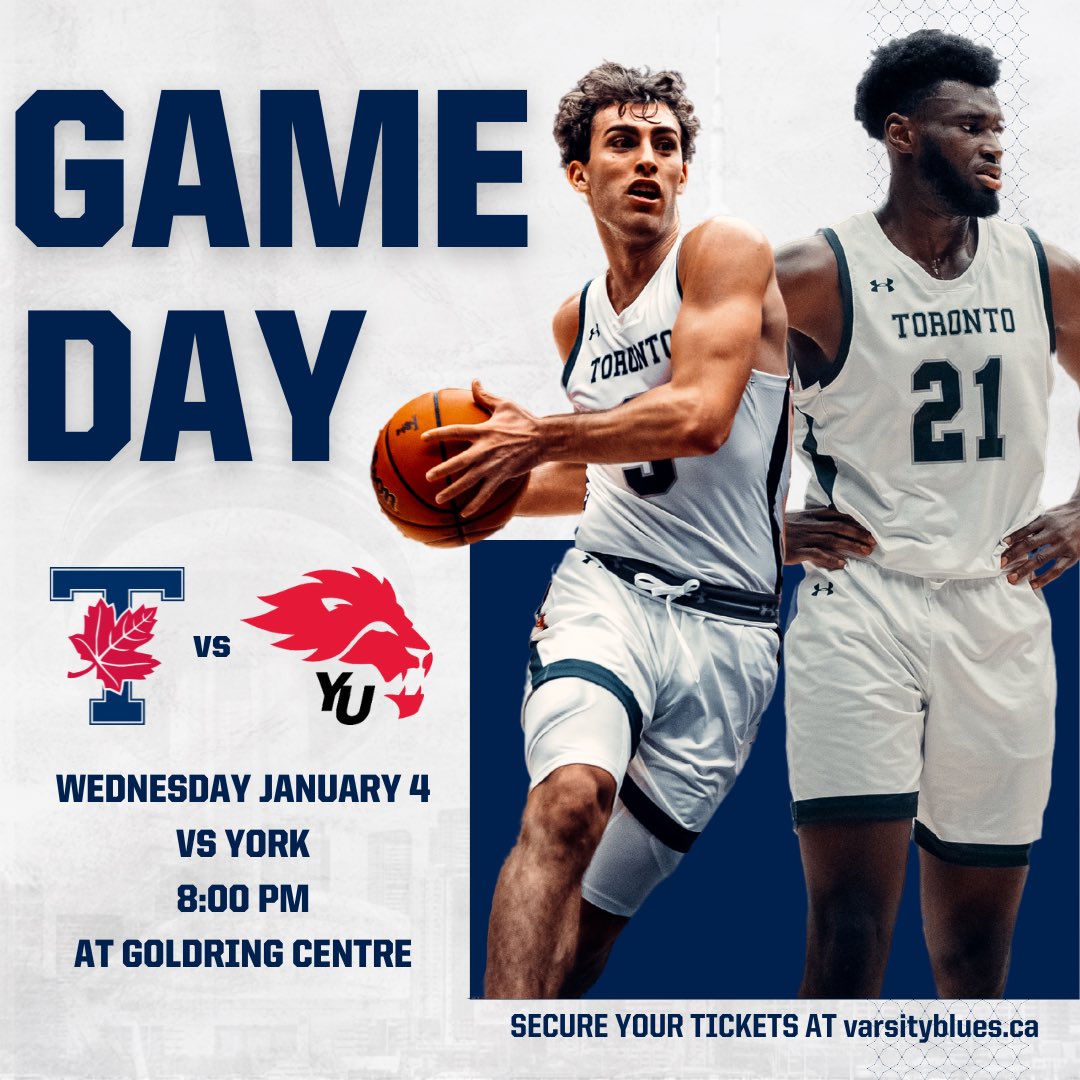 UofTMBasketball's tweet photo. BLUES BASKETBALL IS BACK‼️

🏀 vs York
🗓 Wednesday, January 4
📍 Goldring Centre for High Performance Sport
⏰ 8:00pm

Secure your tickets at https://t.co/pek2XgEwjR! 🎟

WE ALL #BLEEDBLUE | #WeAreTO https://t.co/Mswi2u607W
