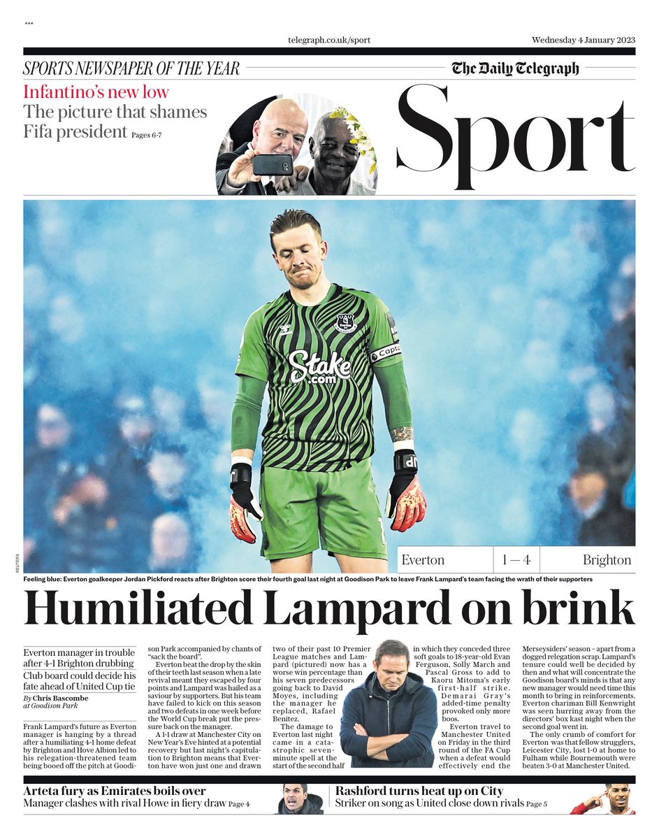 hendopolis's tweet photo. TELEGRAPH SPORT: Humiliated Lampard on brink #TomorrowsPapersToday https://t.co/Jy63IoMlaM