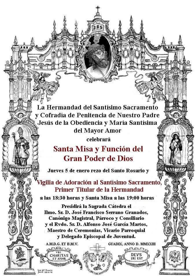 Gran Poder de Dios.
La Hermandad de Obediencia y Mayor Amor bajará a su Titular el Señor de la Obediencia a Guadix para que podamos visitarlo en su besapies.