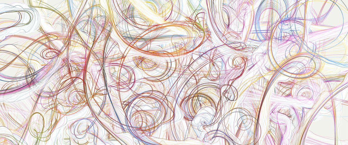Natzke's tweet image. Scribbler {From a horizontal series that was commissioned and produced for Wired NextFest. Final printed dimensions were 96x40" ... buckets &amp; buckets of pixel pushing power needed for the time} #GenerativeArt #CreativeCode #Art #Color #Form #Code
