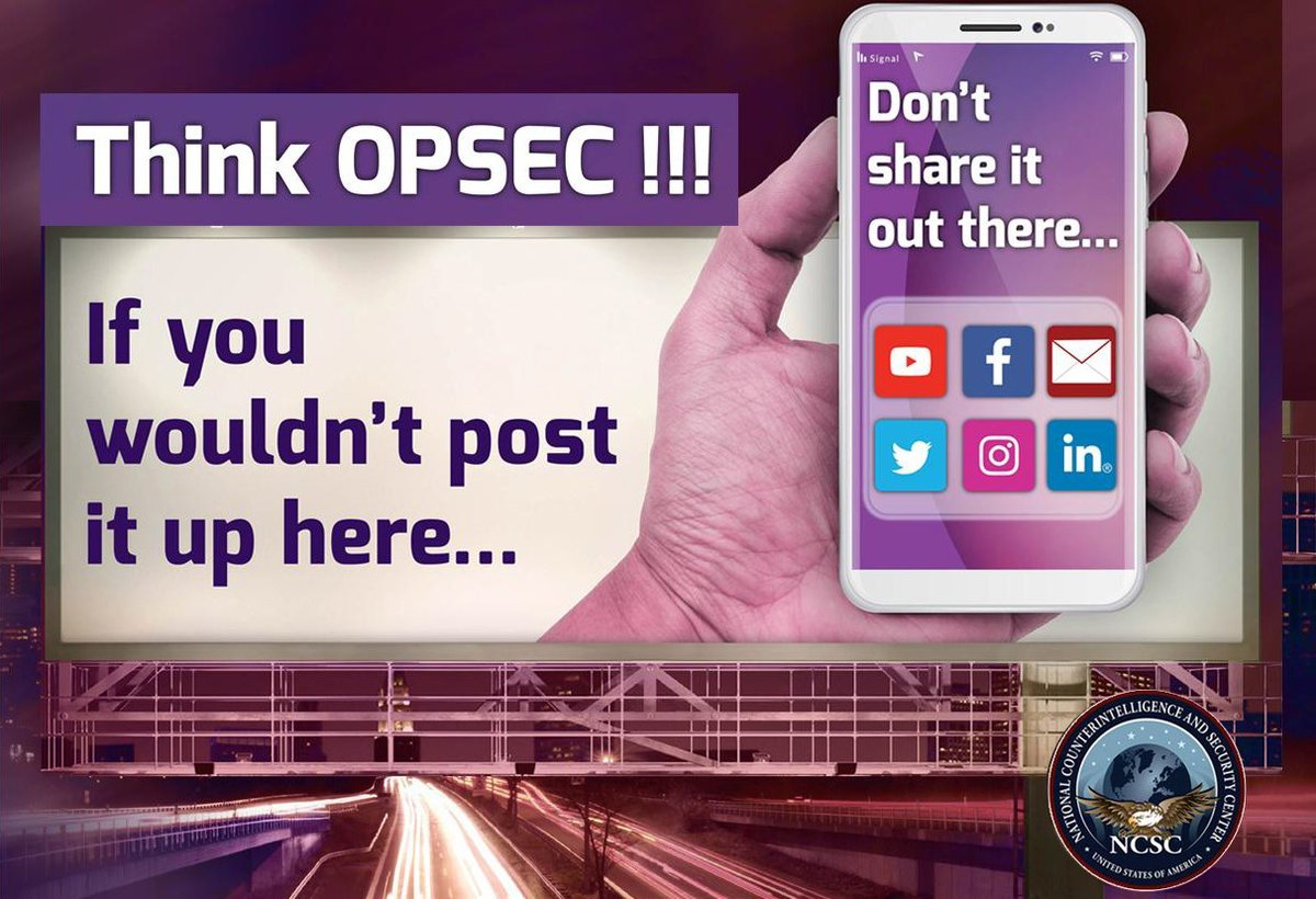 #DidYouKnow January is national OPSEC Awareness Month?

Any information that is shared online can be used to exploit a vulnerability. #ThinkOPSEC before posting to social media.