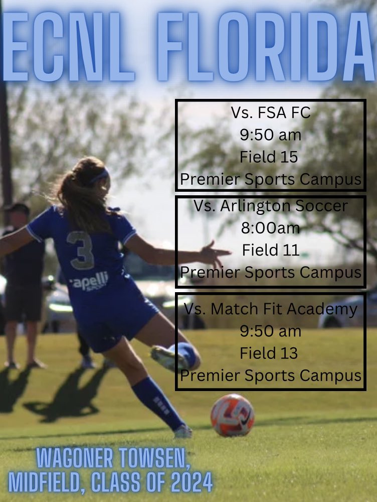 Looking forward to facing new competition at ECNL Florida! Hope to see you there!😁⚽️