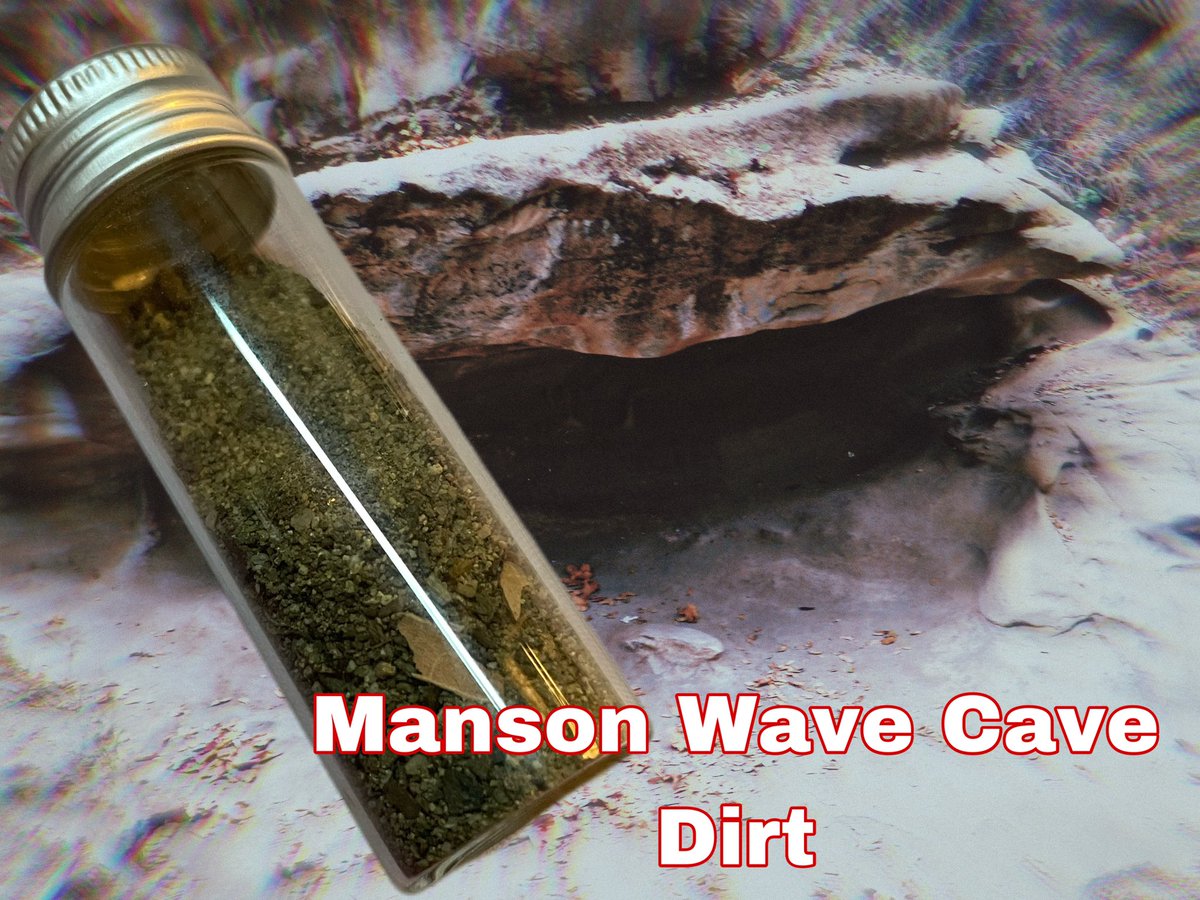 TarotAndTea1's tweet photo. You don’t want to miss tonight’s auction on @Campsunglasses’s channel! This will be your chance to bid and own a vile of dirt from inside #CharlesManson infamous Wave Cave at #SpahnRanch! Plus other items @TheFluffyyy and I are donating to the auction. Make sure to be there! https://t.co/XQNgSIjytT