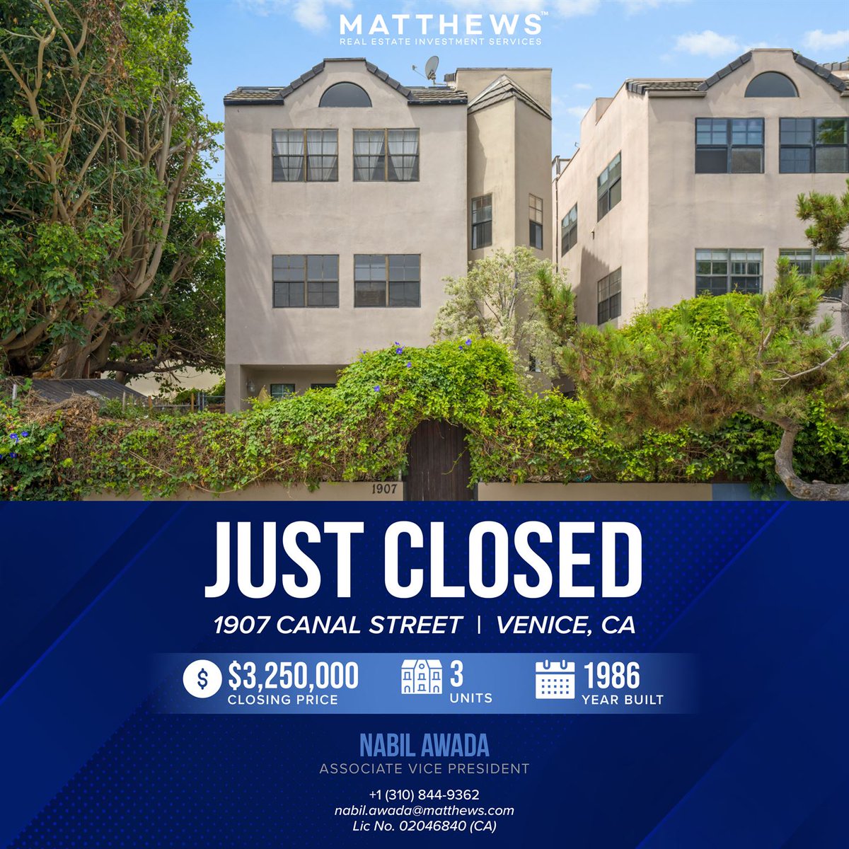 Just Closed | 3 Units in Venice, CA

🤝 It was great working with everyone involved on this deal. Please reach out to me for opportunities I have coming this year!

#Matthews #CRE #RealEstate #California #Multifamily #Closed #CARealEstate