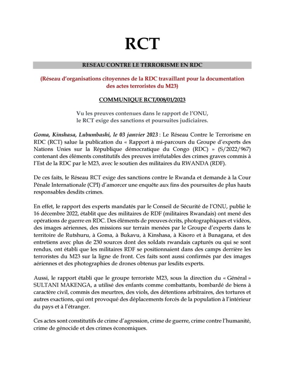 acajasbl's tweet photo. 150 ONG demandent au Conseil de Sécurité des Nations Unies de sanctionner le Rwanda et l’Ouganda, après la publication du rapport de ses experts; et au Procureur de la CPI d’amorcer une enquête sur les crimes graves commis à l’Est de la RDC. ⁦⁦@KapiambaGeorges⁩ https://t.co/LBOvPpXGi6