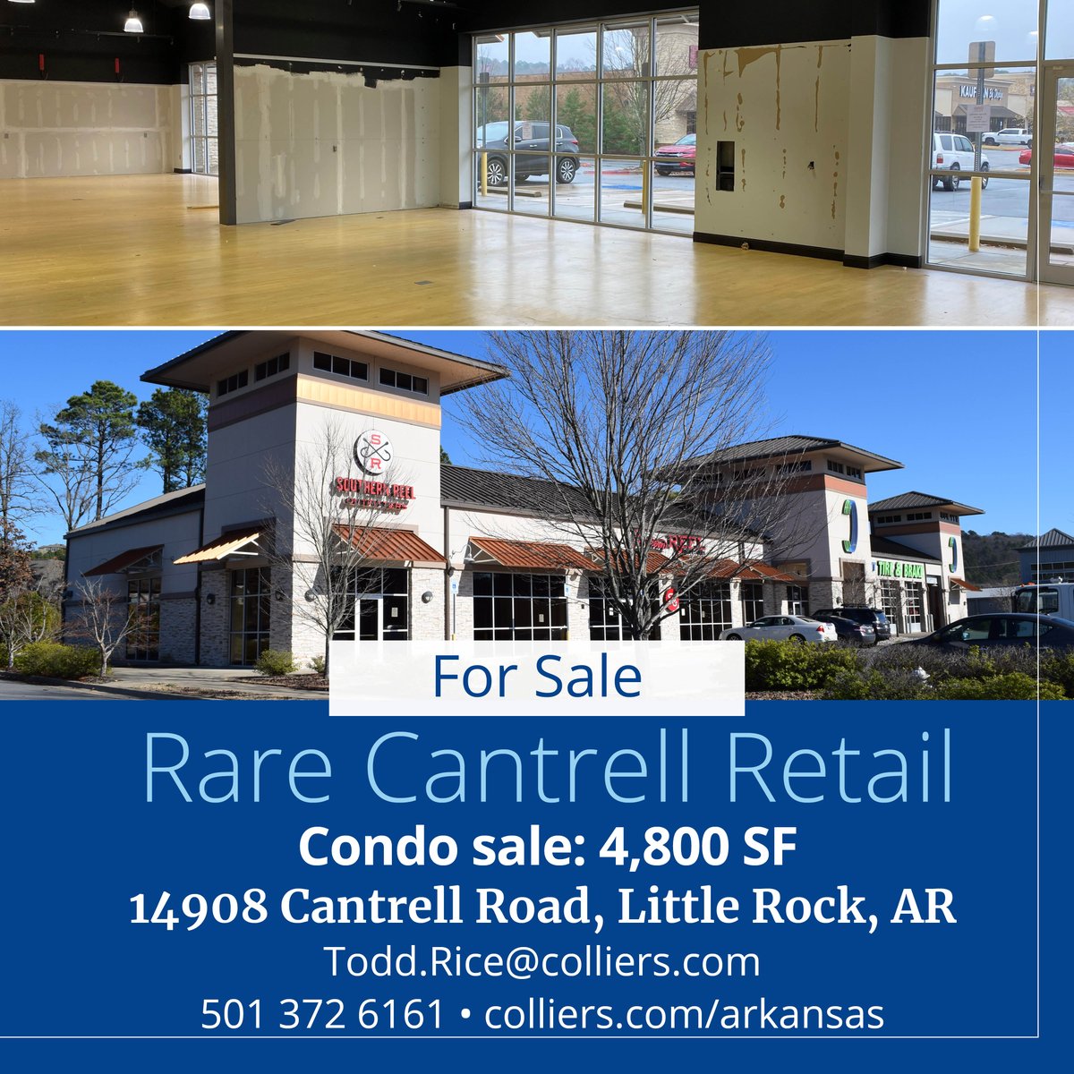 Colliers_AR's tweet photo. West Cantrell retail for sale! Located @ Taylor Loop intersection w/great traffic counts! Features include front-door parking, open floor plan, & strong traffic-generating co-tenancy. Todd.Rice@Colliers.com or 501-372-6161 https://t.co/8u8fkDRKAF #ColliersAR #LoveLR #Retail https://t.co/H3RLwo8Gcm