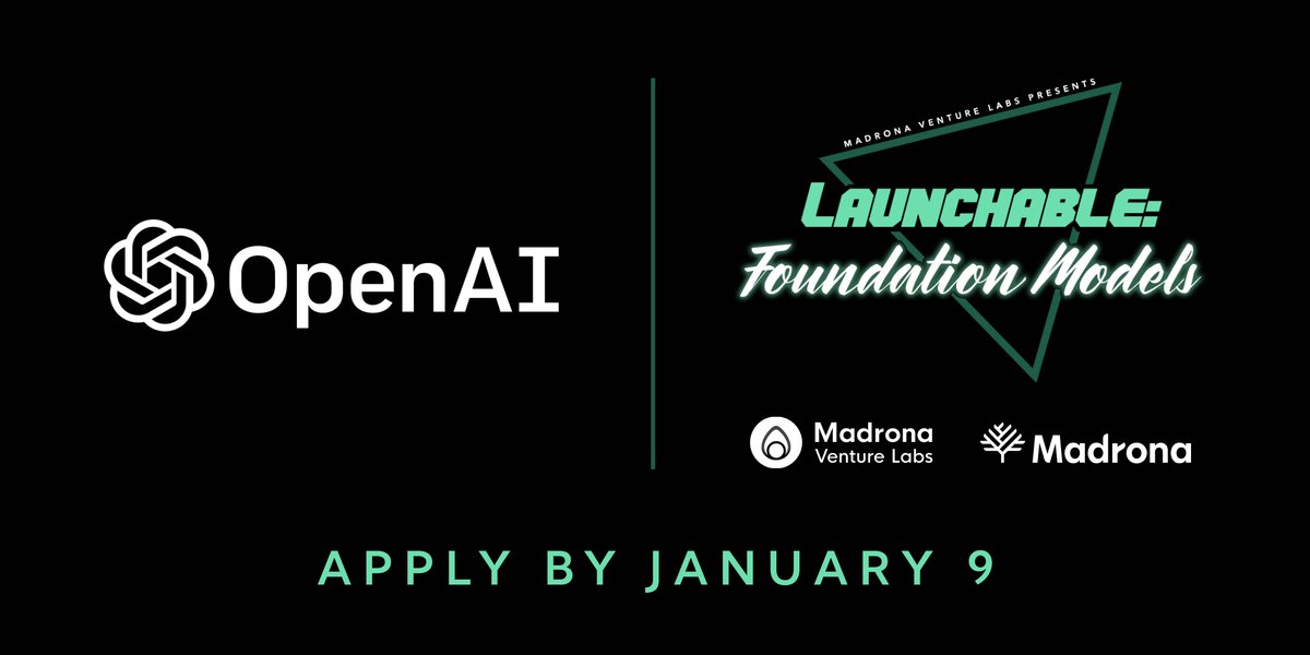 🚨 We have an exciting announcement to share: <a href="/OpenAI/">OpenAI</a> will be speaking at Launchable: Foundation Models! Participants will hear from Head of GTM <a href="/iamthezack/">Zack Kass</a>, and get special access to OpenAI credits and AI experts. 

Apply now: bit.ly/3FcW9dN
<a href="/madronaventures/">Madrona</a> #ChatGPT3