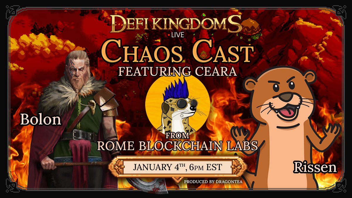 Mark your calendars for another episode of Chaos Cast coming tomorrow at 6pm EST featuring Ceara from <a href="/romeblockchain/">Rome Blockchain Labs Inc.</a> and of course your favorite hosts <a href="/BolonSoron_DFK/">Bolon_DFK</a> and @rissen_dfk !