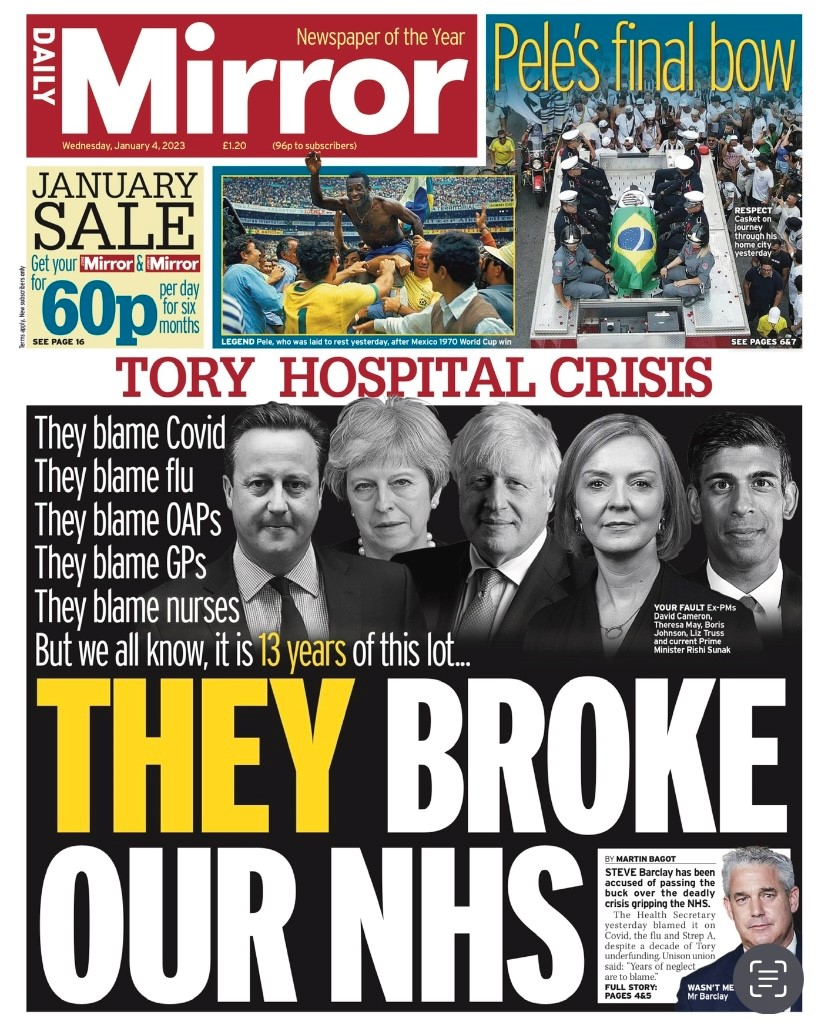 Wednesday's Mirror: 'They broke our NHS' #BBCPapers #TomorrowsPapersToday bbc.in/BBCPapers