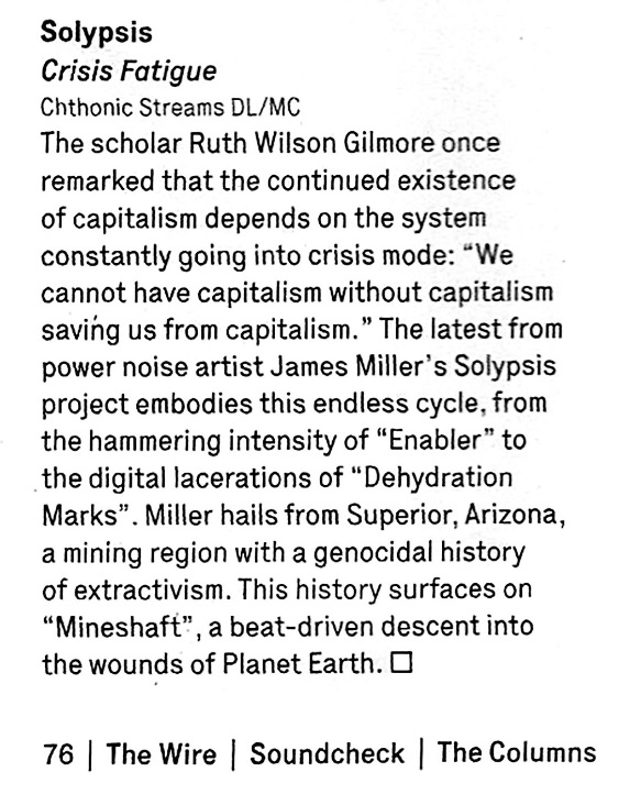 Solypsis reviewed for the 5th time (!!!) in <a href="/thewiremagazine/">The Wire Magazine</a>. Not bad for my 25th year of making noises ;) Thank you @JJStannard.