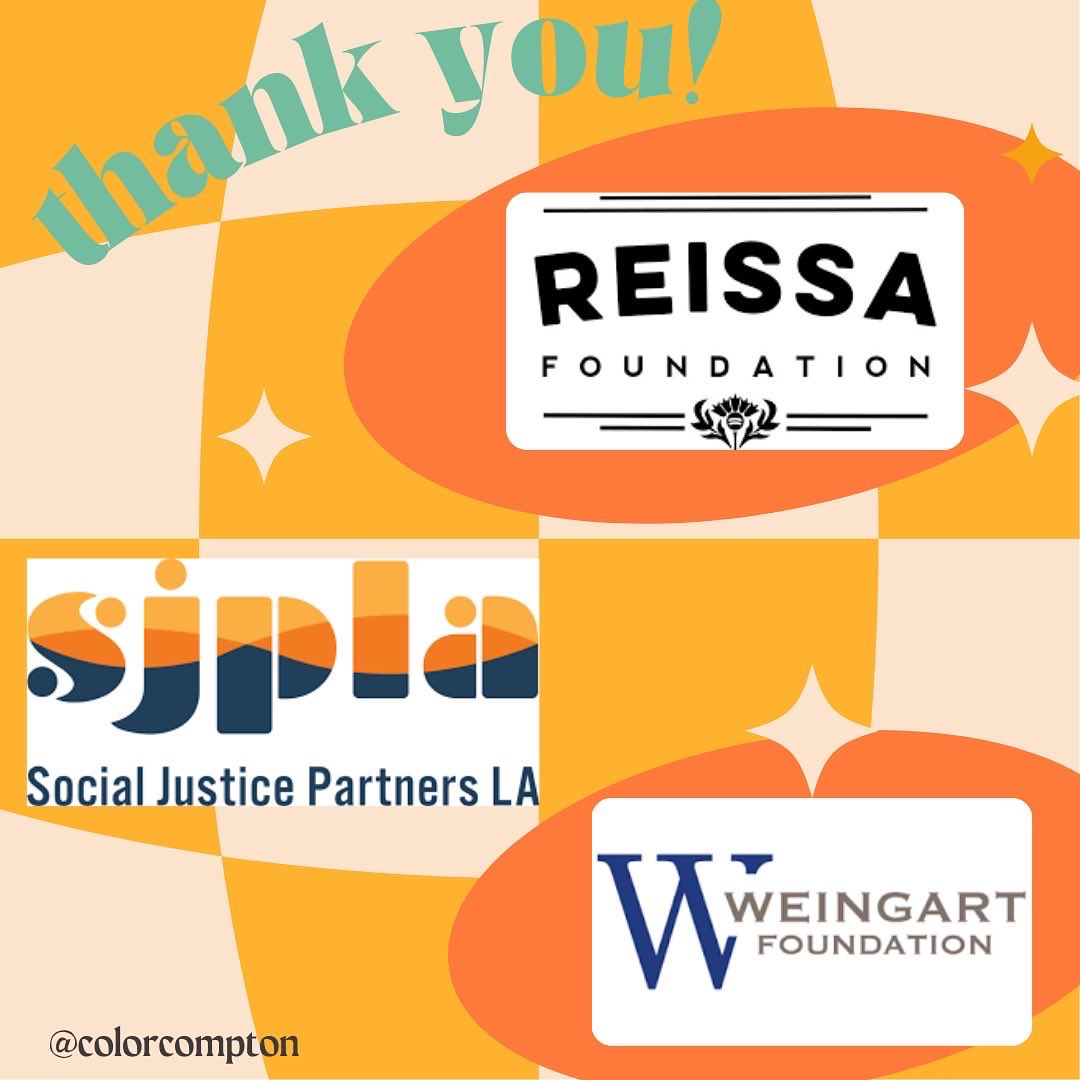 ColorCompton's tweet photo. THANK YOU TO ALL OUR FUNDERS!Here’s a few of our funders for 2022 &amp;2023! You allowed us to complete our programming during 2022 and help up start 2023 on the right path!
@funko @amazonsmile @goldenglobes @ReissaFound @sjplosangeles @CountyofLA @Weingart_Fnd https://t.co/kJV8y8orns