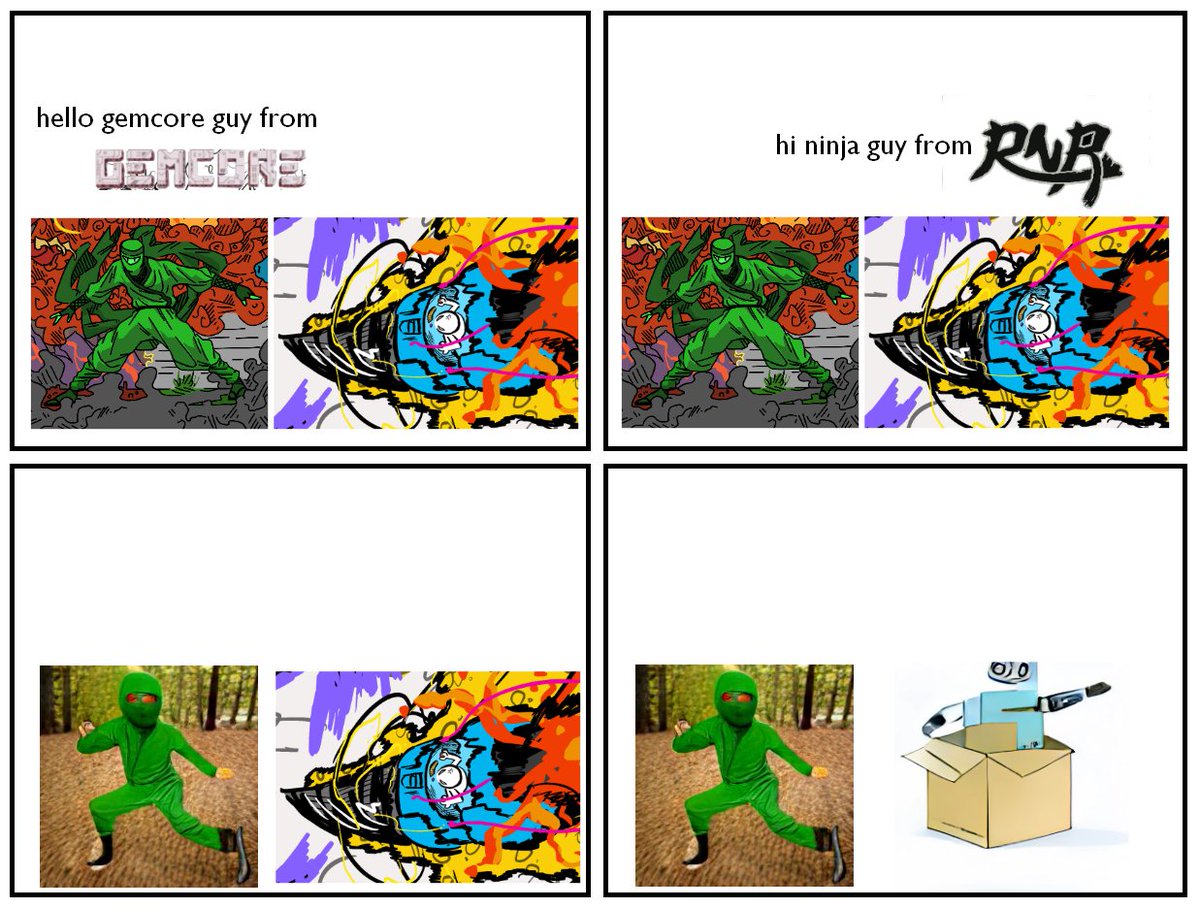 RookTKO's tweet photo. poor kids got hit by the AI beam, rip them #RookTKO #GemCore #RNR #GameDev #GameJam #shitpost #meme #sillytimes #GameDesign #AIArt #craiyon https://t.co/eDAMnirCnS