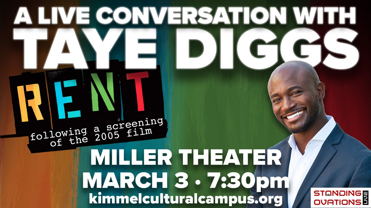 We're looking forward to this one! @TayeDiggs Live at Miller Theater in Philadelphia on March 3 for an in-person conversation and Q&A following a screening of RENT. Presale begins Wednesday at 10am with code TAYE. #TayeDiggsLive #RENT #kimmelcenter #philly bit.ly/TayeDiggsRent