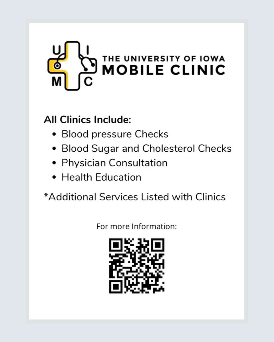 The UI Mobile Clinic will have 6 free health clinics in January! Check out these flyers for more information!