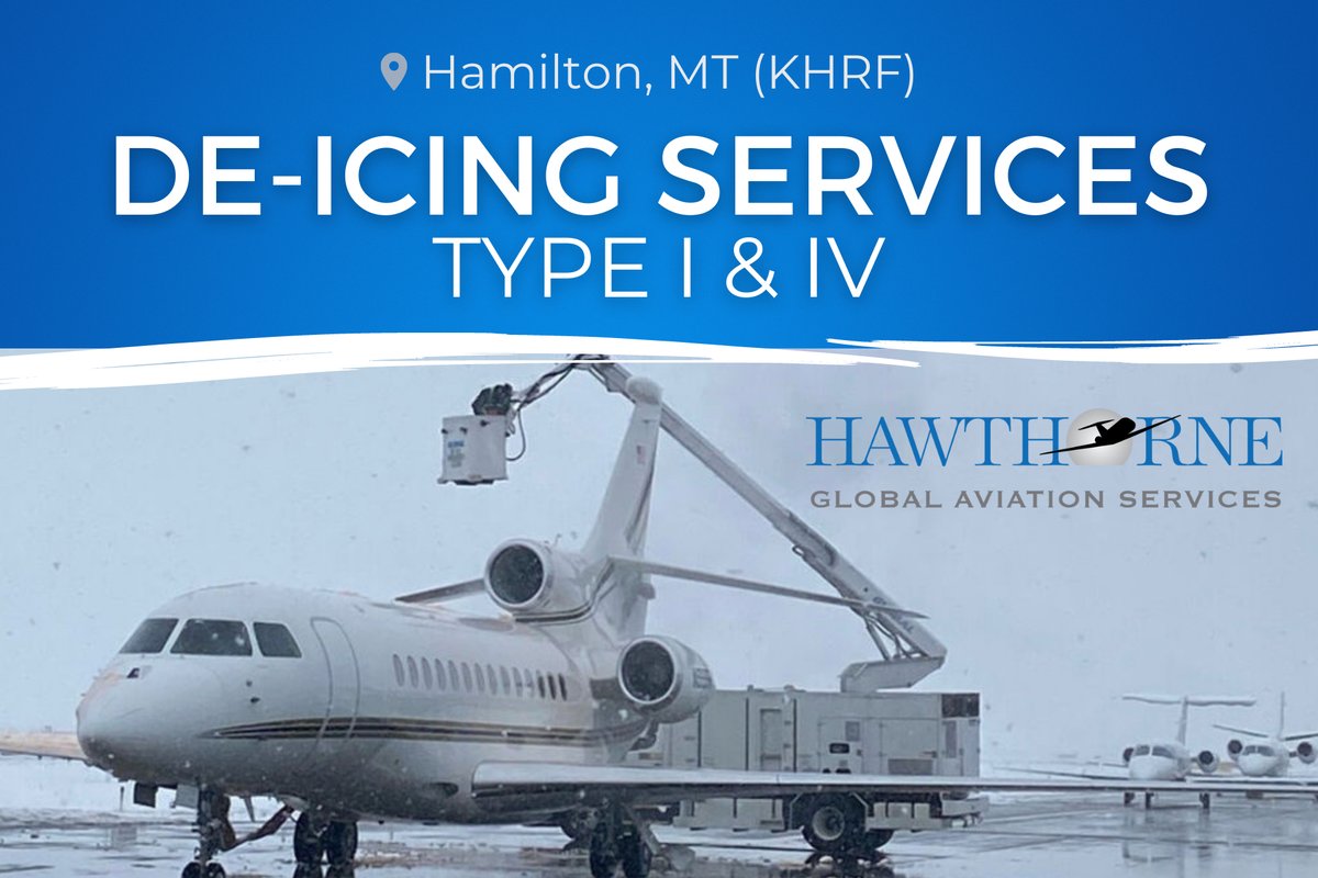 Announcing a new service at our Hamilton, MT location- we now offer type I &amp; IV de-icing. Stop by and let our de-icing team take care of you and your plane at Hawthorne Global Aviation hawthorne.aero/hamilton .