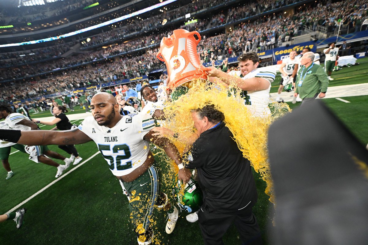 Three weeks ago, our guy Trent Theriot lost his home in a tornado. Two days later, he told us he wouldn’t miss the Cotton Bowl for anything. Fast forward to last night, and he’s part of the Gatorade bath trying to retrieve Coach Fritz’s headset. Thank you for all you do Cuz!