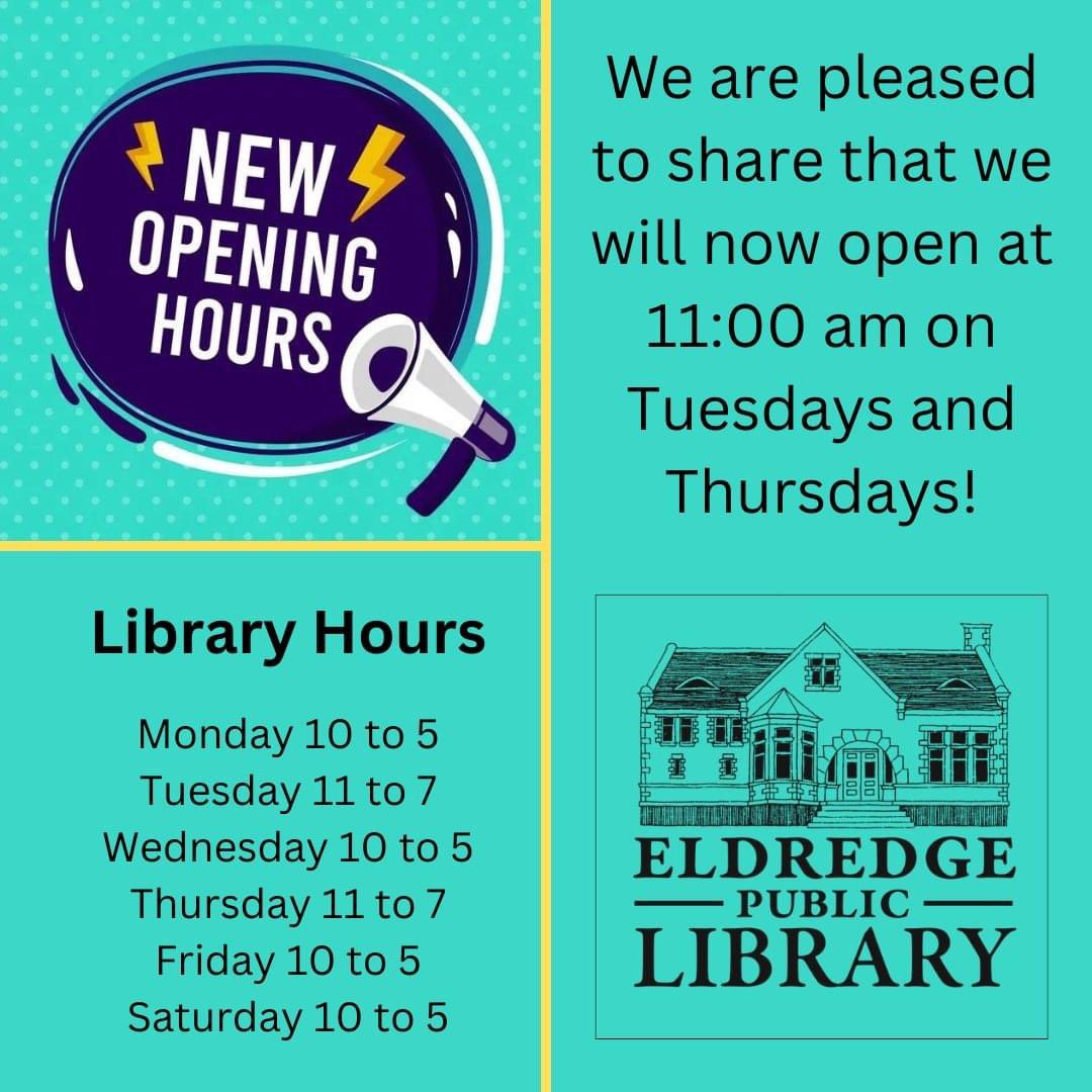 Eldredge Library on Twitter "We are expanding our hours eldredgelibrary"