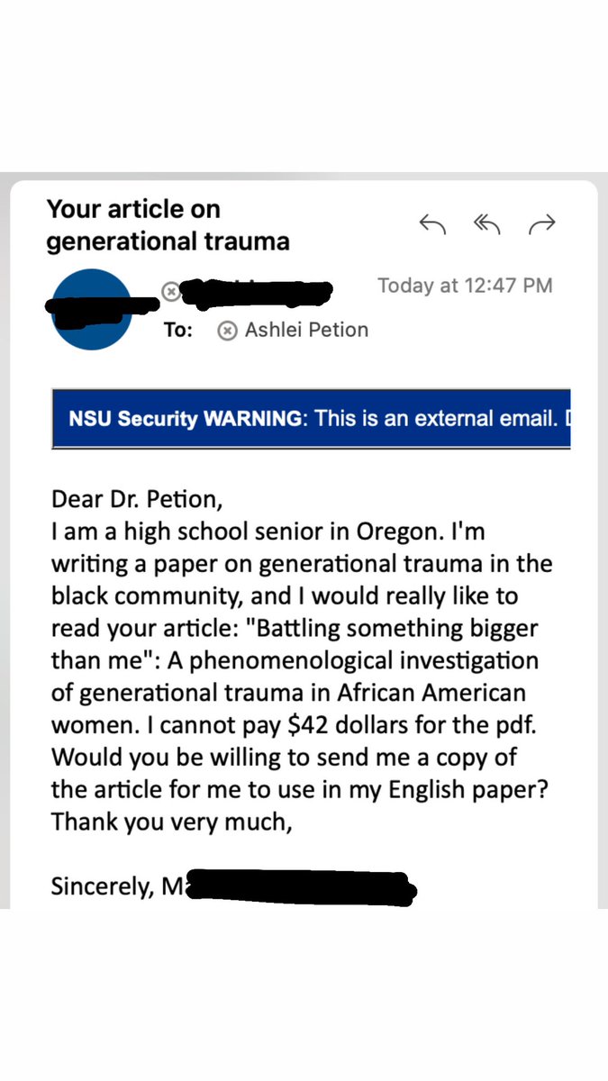 I received the cutest email regarding my article on #GenerationalTrauma in the Journal of Counseling and Development. 🥹😭