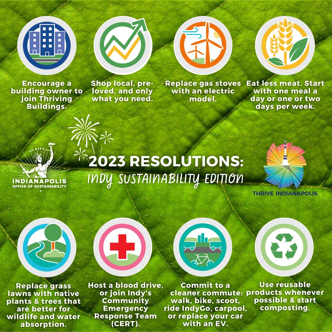 🎆🤔 We'd love to know... what are your sustainable resolutions for the year?!

🌈 We realized the 8 elements of sustainability &amp; resiliency within the Thrive Indianapolis plan lend themselves well to creating goals for the new year.