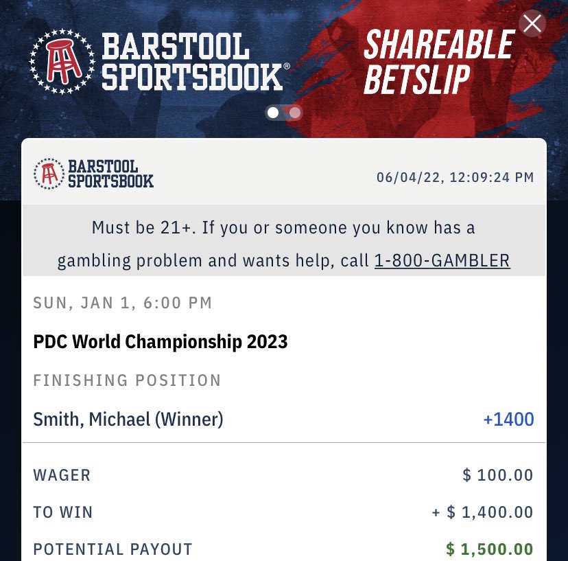 hen_ease's tweet photo. Does this mean this bet cashed!?!?! I placed in June thinking it was for the #DartsDay match specifically (it wasn’t) and it has just been staring at me everytime I check my active bets. It said it was supposed to end Sunday Jan 1 but that didn’t happen either https://t.co/AMlaTcRgdj