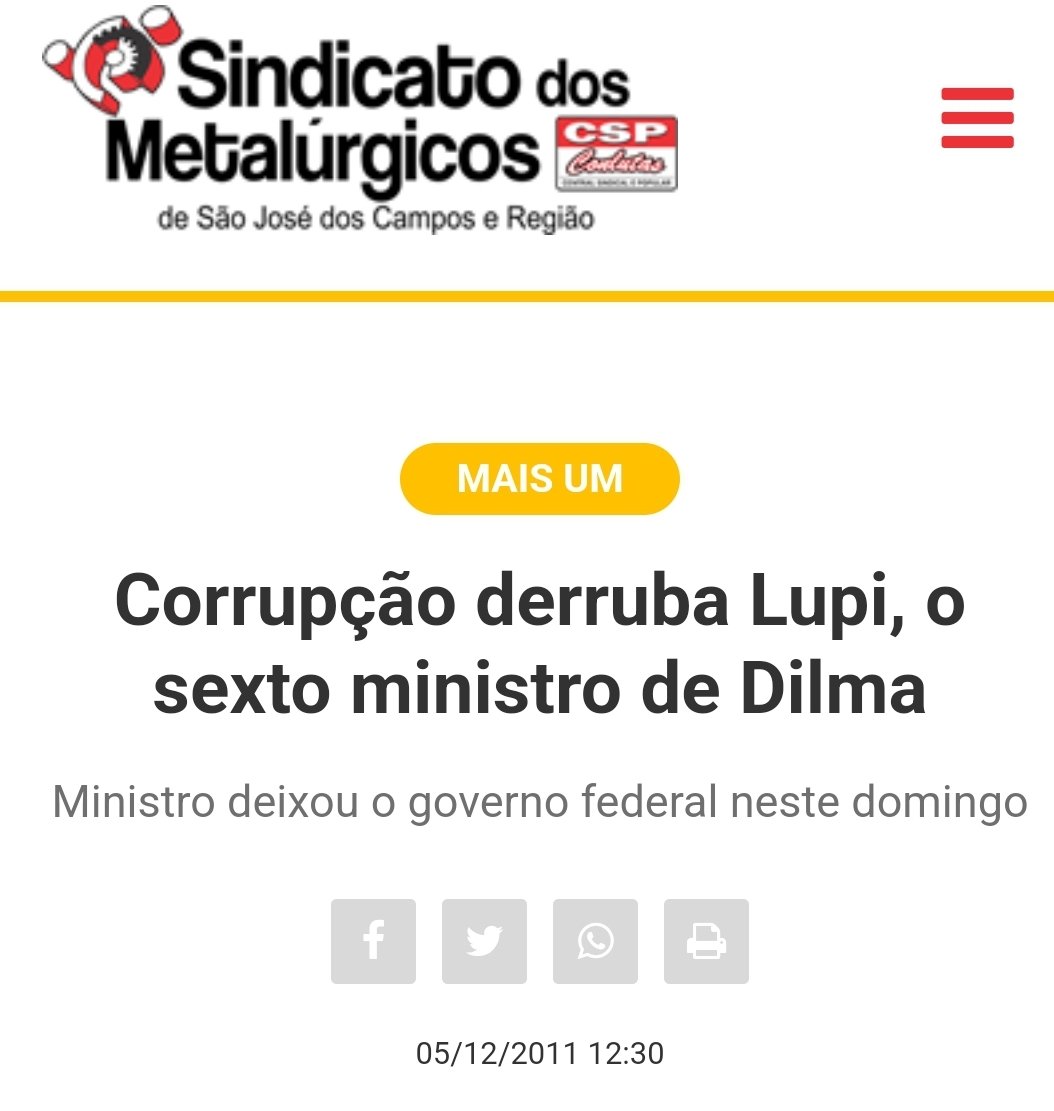 PauloMartins10's tweet photo. Segundo o Sindicato dos Metalúrgicos de São José dos Campos, Carlos Lupi foi demitido por Dilma por causa da corrupção.  Hoje, Lupi tomou posse como ministro da previdência de Lula. https://t.co/AaZmhhKLsG