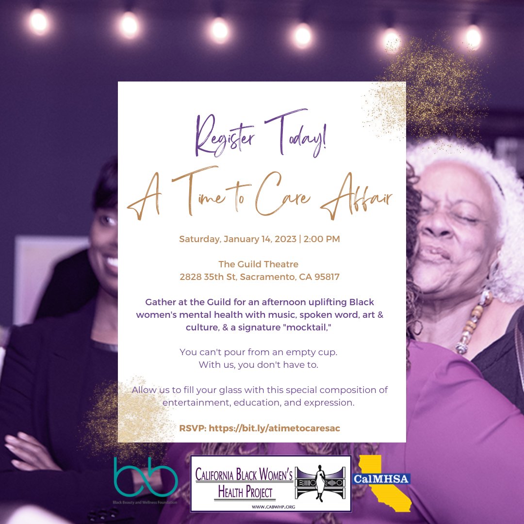 CABWHP's tweet photo. To bring in the new year, we're celebrating mental wellness! Join us January 14th in #Sacramento for a FREE event filled with entertainment, community, education, art and culture! RSVP today: https://t.co/hUJf66kcVS #cabwhp #blackwellness #freeevent #familyfriendly https://t.co/qEq4viZAn1