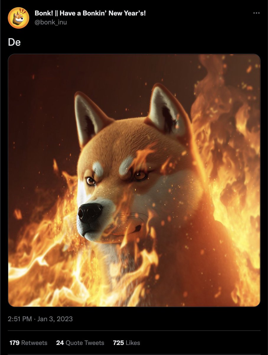 frankdegods's tweet photo. My guess is that they're going to do something to dunk on DeGods.
All good.
Happy to see all the positivity around Solana that's coming from this.
Will continue to root for $BONK success. https://t.co/F2oV1qEM6X