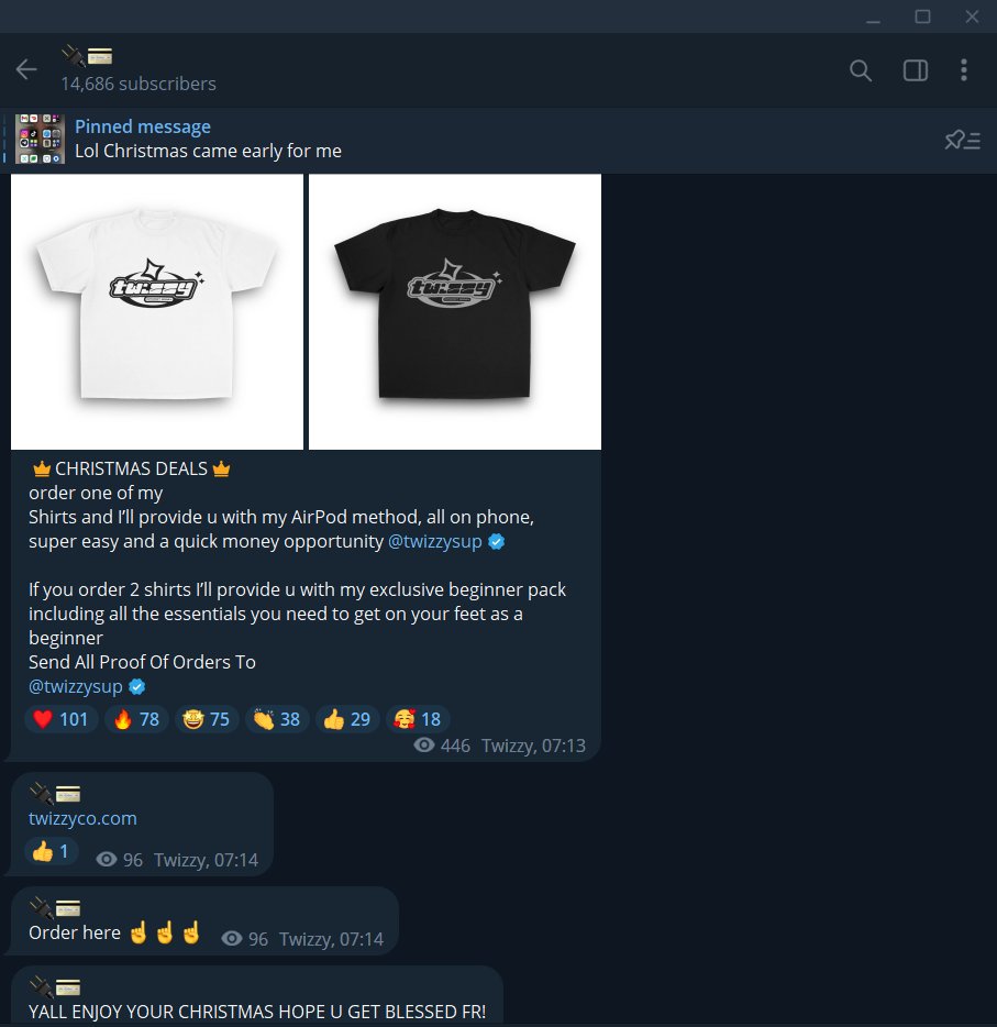 notdior77's tweet photo. @Shopify does not care about people using their service to run fraudulent websites.

this dude selling t-shirts to 13yr old kids with promises of teaching them how to do fraud (see the images)

i reported it on the shopify website 10 days ago and shopify support twitter as well https://t.co/rmgQ7isHh2