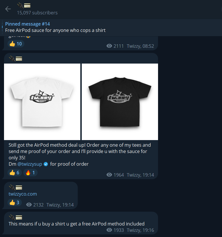 notdior77's tweet photo. @Shopify does not care about people using their service to run fraudulent websites.

this dude selling t-shirts to 13yr old kids with promises of teaching them how to do fraud (see the images)

i reported it on the shopify website 10 days ago and shopify support twitter as well https://t.co/rmgQ7isHh2