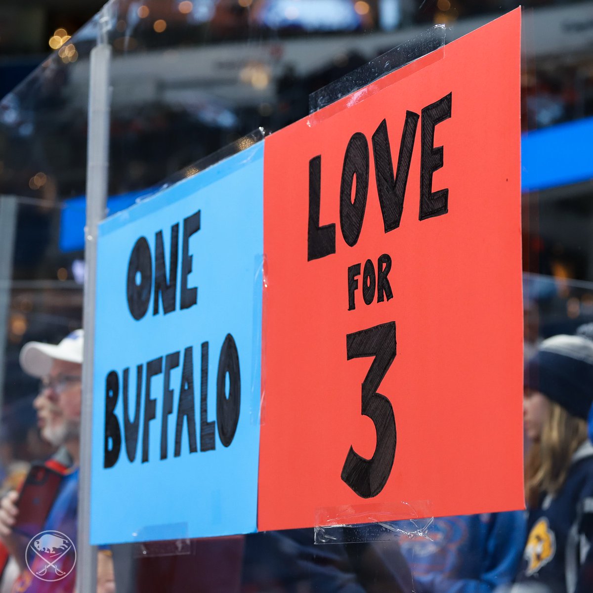 Behind our bench during warmups tonight. 💛💙❤️