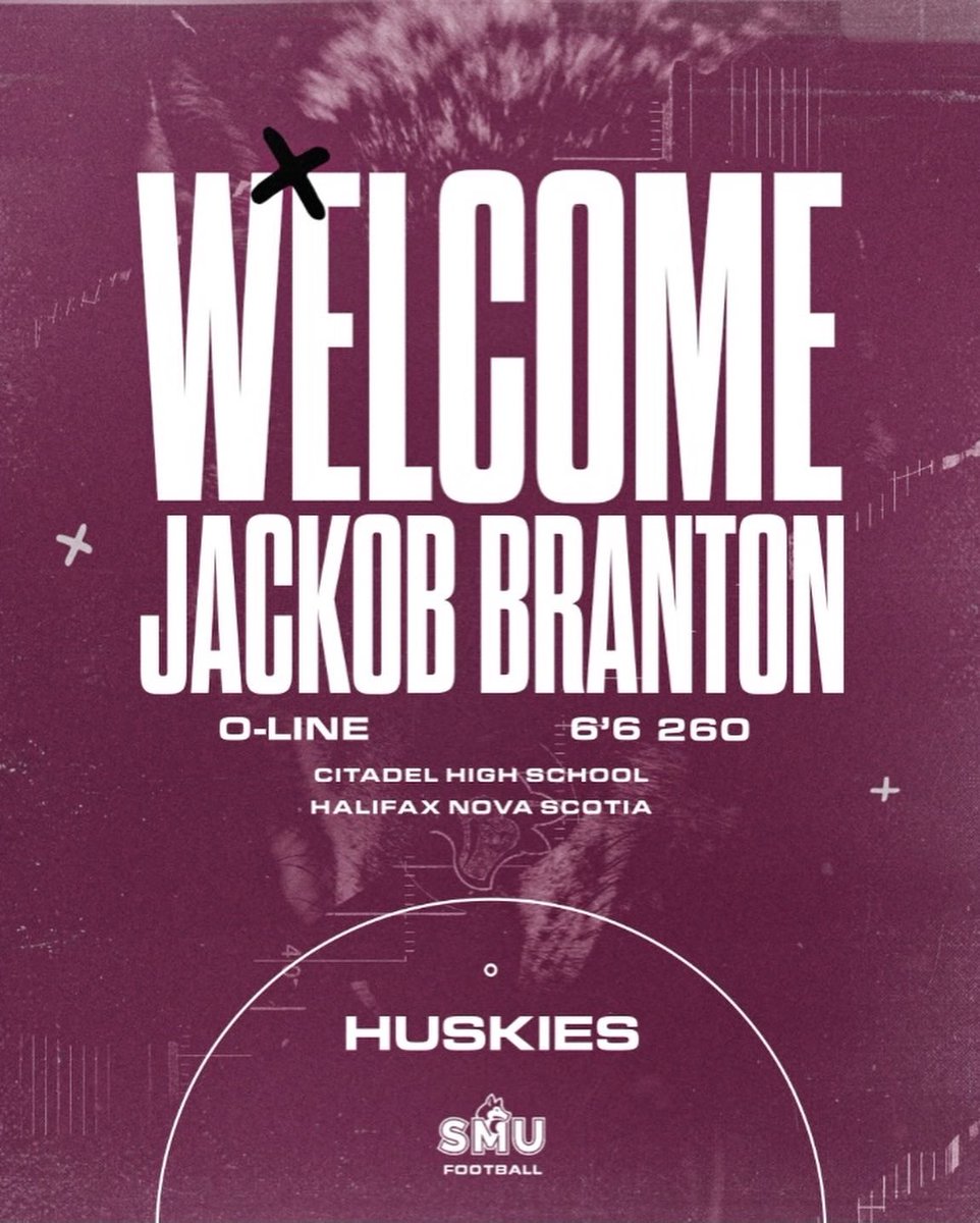 smuFTBL's tweet photo. From the 2022 Nova Scotia D1 Provincial Champion @citadelhighfootball . Huskies are excited to welcome one of the top players in the province Jackob Branton. Jackob is going to be a staple part of the future of Huskies Football. Welcome home Jackob https://t.co/nzIeBEekLL