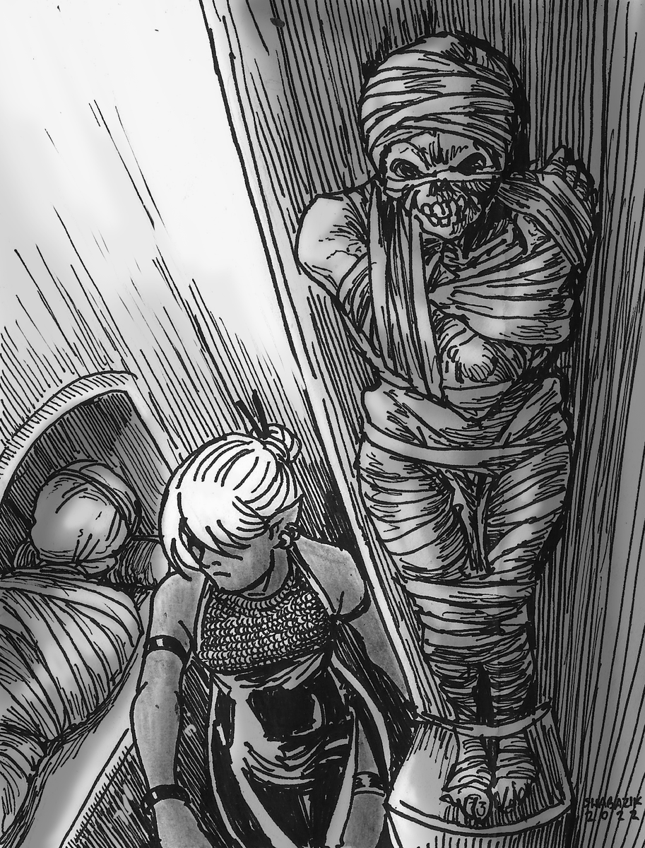 shabazik's tweet image. "You know I don't like these sort of shortcuts."
"What? afraid of a couple of corpses?Why?Like that, they are less likely to backstab you than they once where."
"I have heard there are monsters down here."
"That's nonsense."

#drow #drowcember #drawing #fantasyart