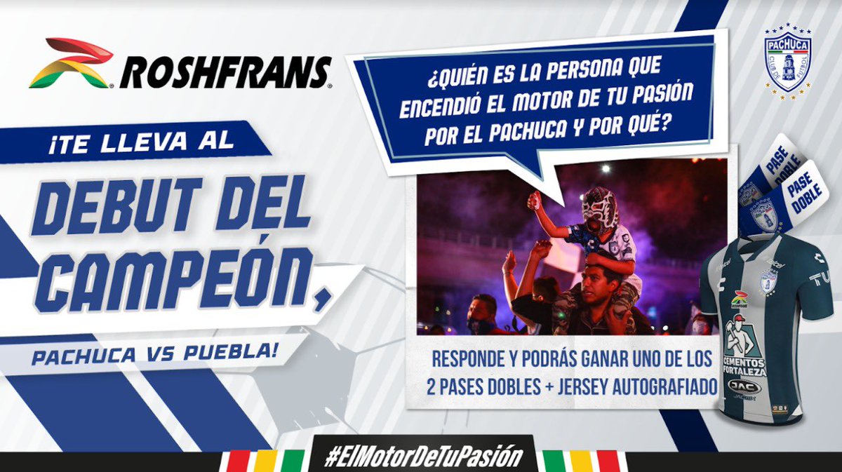Tuzos's tweet photo. ¡@RoshfransMX tiene 2 kits:🎟️+👕 para apoyar al CAMPEÓN!🏆

1️⃣Etiqueta a un amigo; ambos deben dar RT y seguir a @RoshfransMX
2️⃣Deja tu respuesta en los comentarios
3️⃣Usa #ElMotorDeTuPasión y #PachucaSomosTodos

Las respuestas más creativas ¡GANAN!🥳
TyC: https://t.co/myzL5PfL56 https://t.co/TO15Zz0WMs