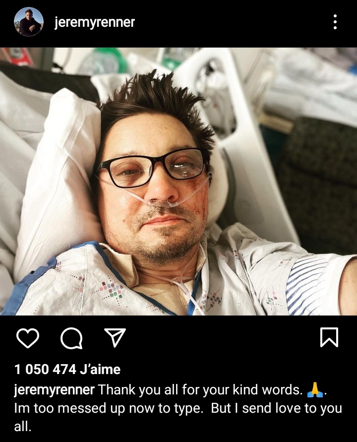 SeriesUpdateFR's tweet photo. Jeremy Renner donne de ses nouvelles sur Instagram après son accident.🙏 https://t.co/ax2vnZ7bey