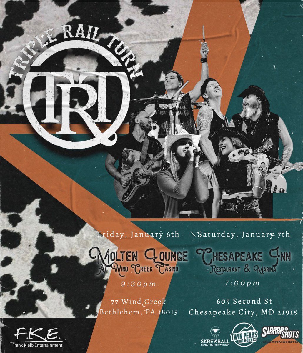 TripleRailTurn's tweet image. Our fist shows of 2023! Come on out!
•Fri 1.6 -  Molten Lounge at @WCBethlehem 
•Sat 1.7 - @Chesapeake_Inn
