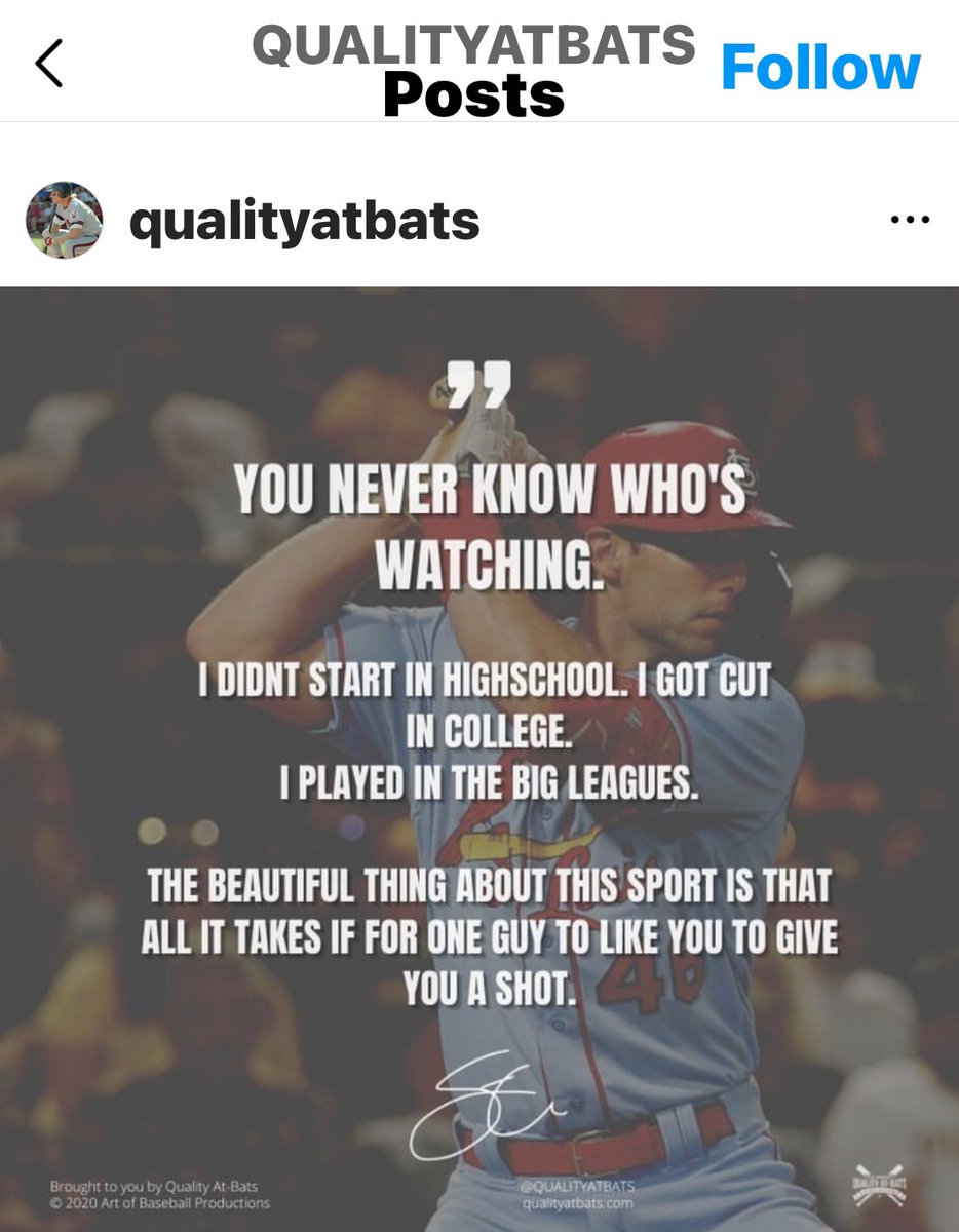 50 scouts in the stands to see 3 guys on the other team-the scout that signed me never heard of me-I went 5-5 with a Bomb and 2 doubles and 5 RBI’s that day-one day got me drafted-Now I’ve e been in the game for 40yrs-Scouts watch the whole game👊COMPETEwCONFIDENCE