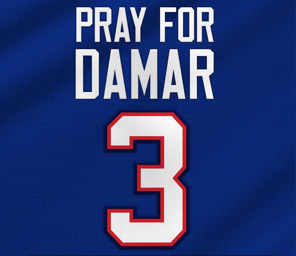 Our hearts and prayers is with the @BuffaloBills Safety @HamlinIsland as he is fighting for life after the horrible incident in last night game in Cincinnati - we are all behind you