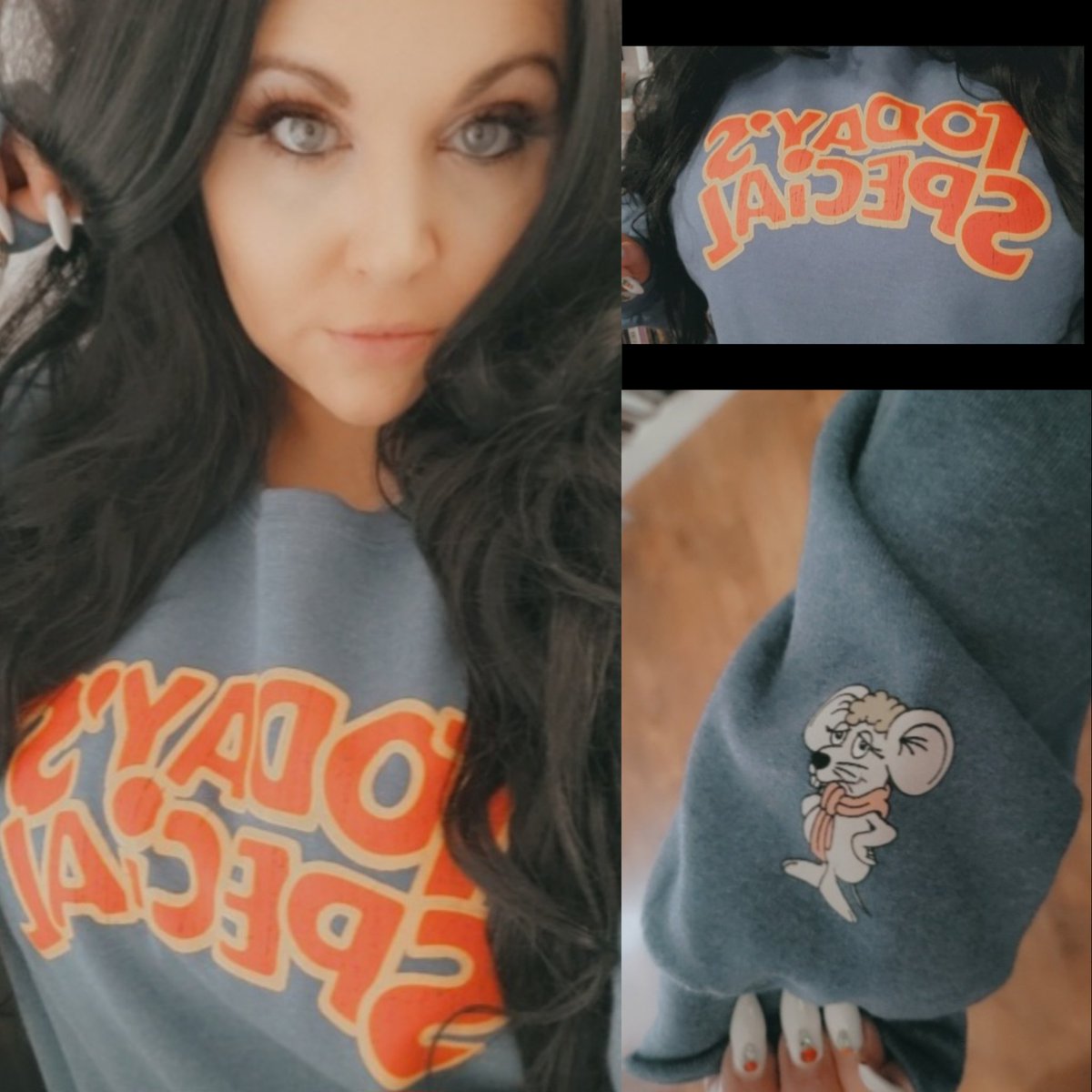 Where are my 80s kids at? 'Today's Special' cozy sweater gifted by my sister! #retro #80s #todaysspecial 🐭