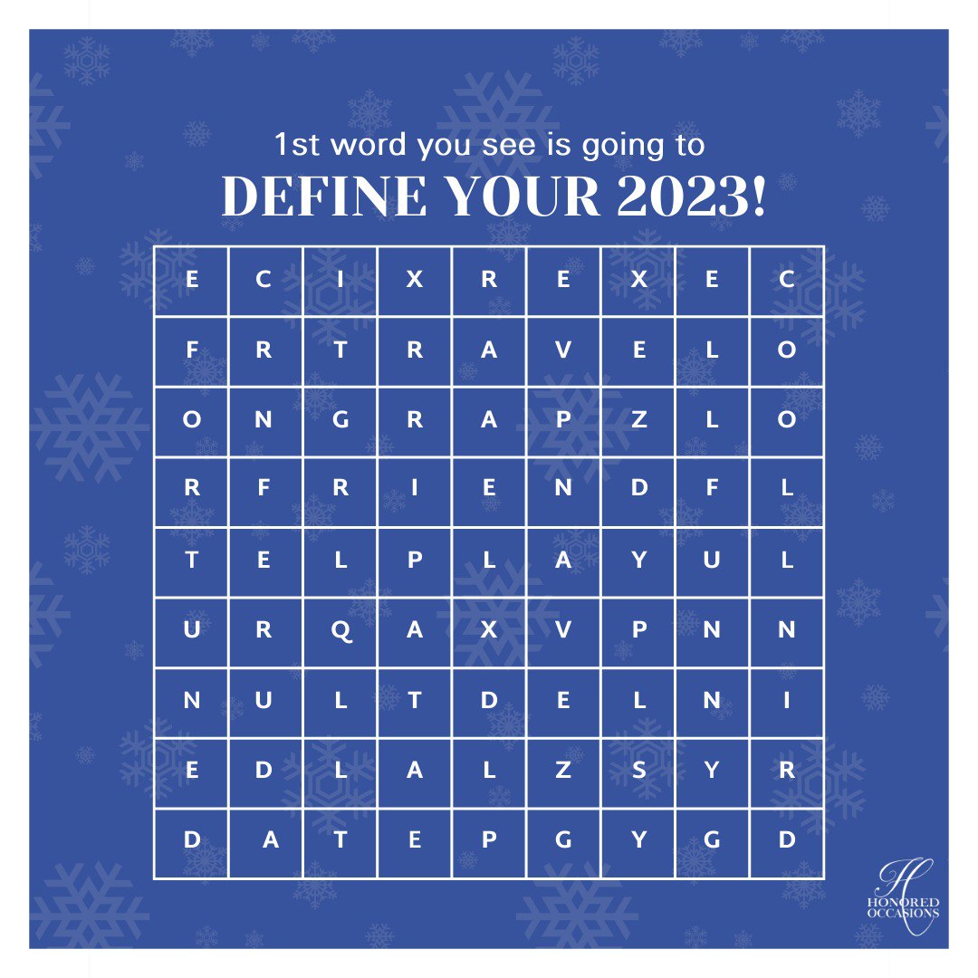 HonoredOccasion's tweet image. Let’s see what 2023 has in store for you! Which word you found first? Tell us in the comment section below! 
. 
. 

#2023 #happynewyear #socalweddingdj #californiadjs #weddingdjs #weddingmusic #weddingtips #bride #weddingday  #honoredoccasions #weddingplanner #weddingplanners