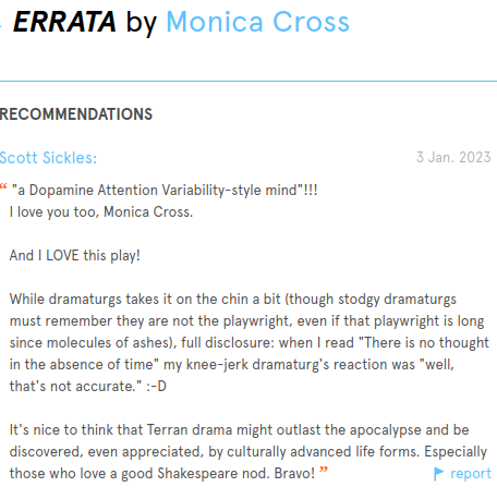 theroaringgirl's tweet photo. Shout out to @NocturnalScott for recommending two of my recent short plays that mention or deal with #ADHD on @NewPlayX:
ERRATA, my new #scifiplay
https://t.co/yxNwcR5gXM
and RED PEN, GREEN INK, a play for children
https://t.co/bZchOspUPn
#NPXTHX #ADHDplaywright https://t.co/gjnXUnaahx